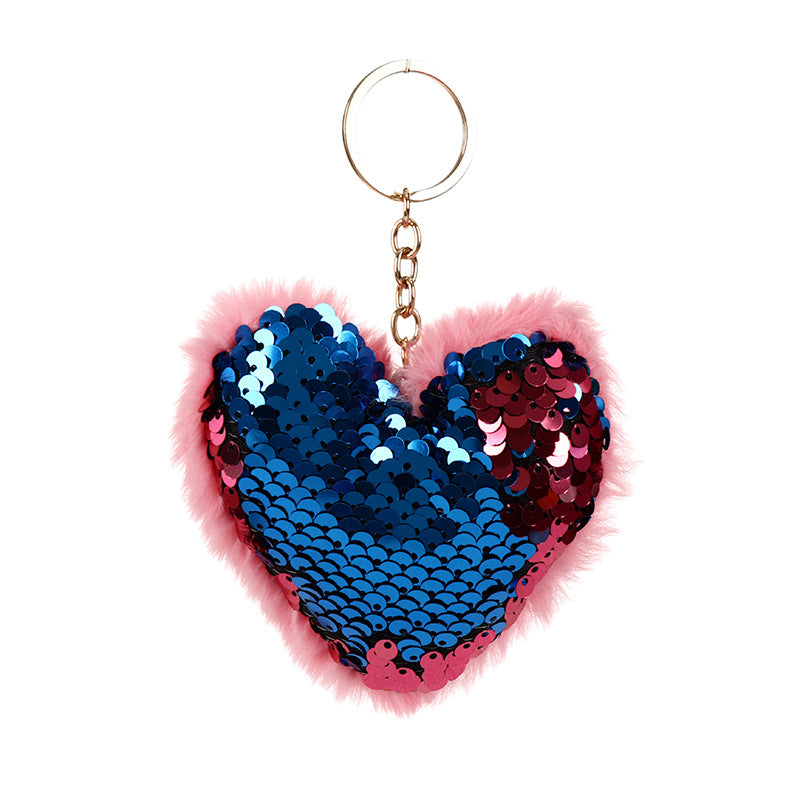 Wholesale Colorful Sequins Love Hair Ball Keychain
